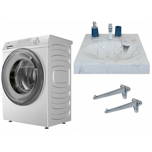 Стиральная машина с паром Haier HW70-BP12959B с раковиной Миро белый мрамор над стиральной машиной 5805000₽