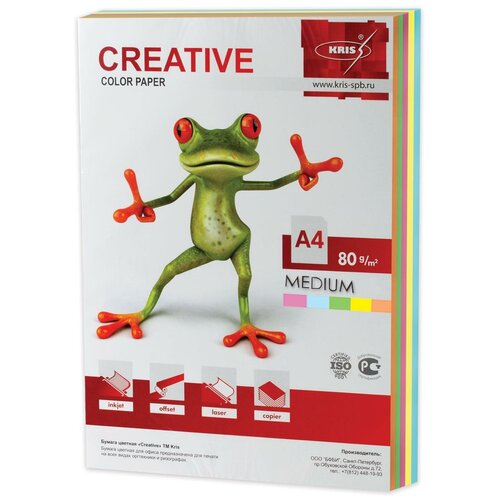 Бумага цветная CREATIVE color, комплект 30 шт., А4, 80 г/м2, 250 л., (5 цветов х 50 л.), микс медиум, БОpr-250r