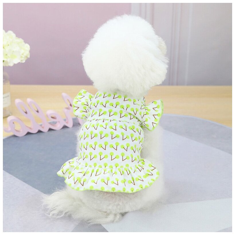 Платье летнее для собак мелких пород Вишенка зеленая. Размер XL (45см) - фотография № 3