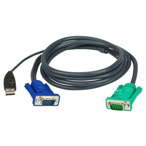 Кабель KVM USB(тип А Male)+HDB15(Male) <-> SPHD15(Male) 1,2м, черный. ATEN 2L-5201U