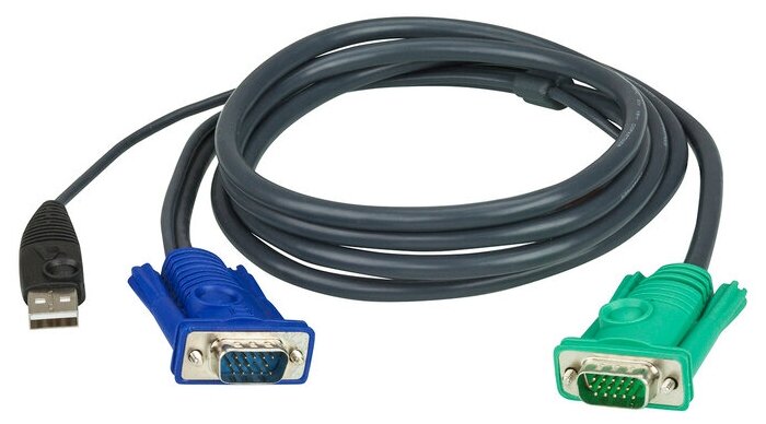 Кабель KVM USB(тип А Male)+HDB15(Male) <-> SPHD15(Male) 1,2м, черный. ATEN 2L-5201U