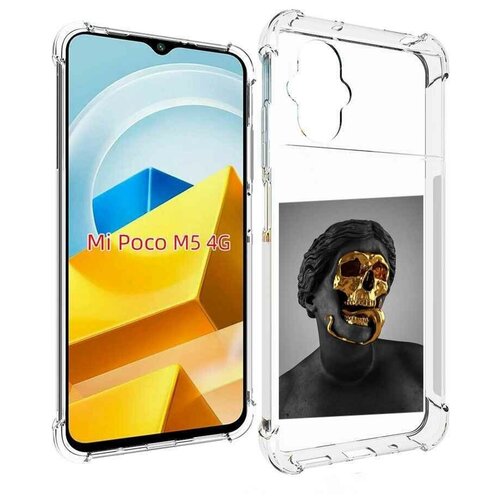 Чехол MyPads золотой череп в статуе для Xiaomi Poco M5 задняя-панель-накладка-бампер