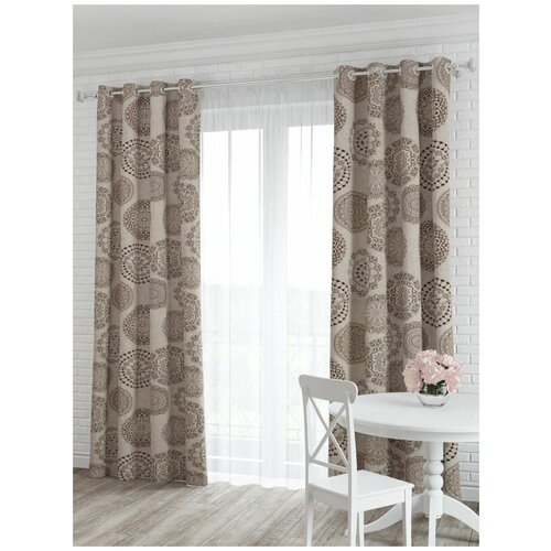 фото Комплект штор на люверсах "тату", коричневый, 150*260 см - 2 шт sola