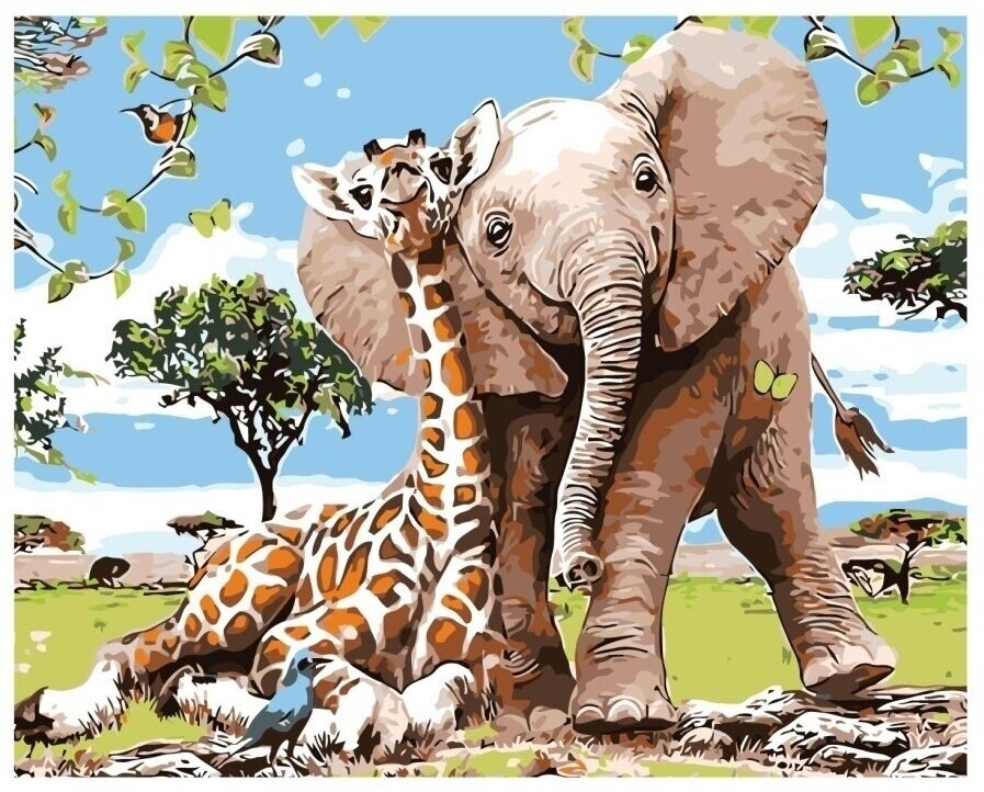Картина по номерам Жираф и слон 40х50 см АртТойс