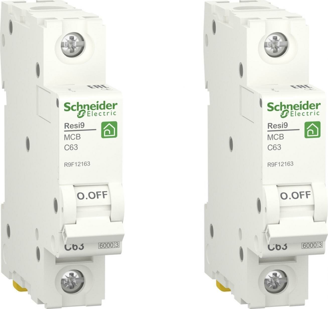 Автоматический выключатель Schneider Electric Resi9 1P 63А характеристика C (комплект из 2 шт)