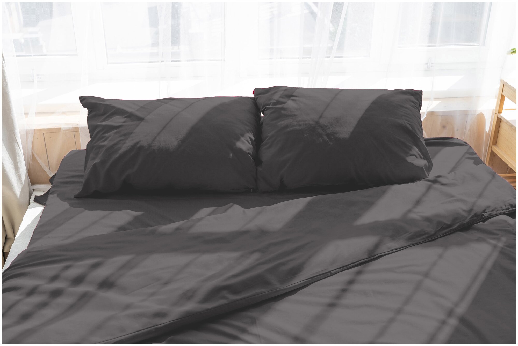 Комплект постельного белья ZonaSona с простыней на резинке, Графит, 2 спальный, поплин, наволочки 50х70 2 шт. - фотография № 4