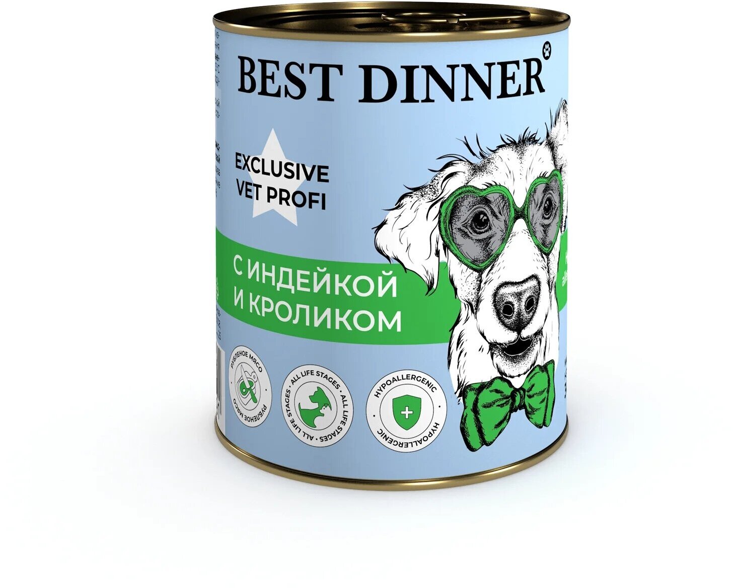 Best Dinner Vet Profi Exclusive Hypoallergenic 340г индейка с кроликом консервы для собак