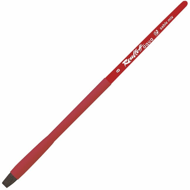 Кисть соболь-микс №8 плоская Roubloff "Aqua" ручка короткая красная, покрытие обоймы soft-touch - фото №3