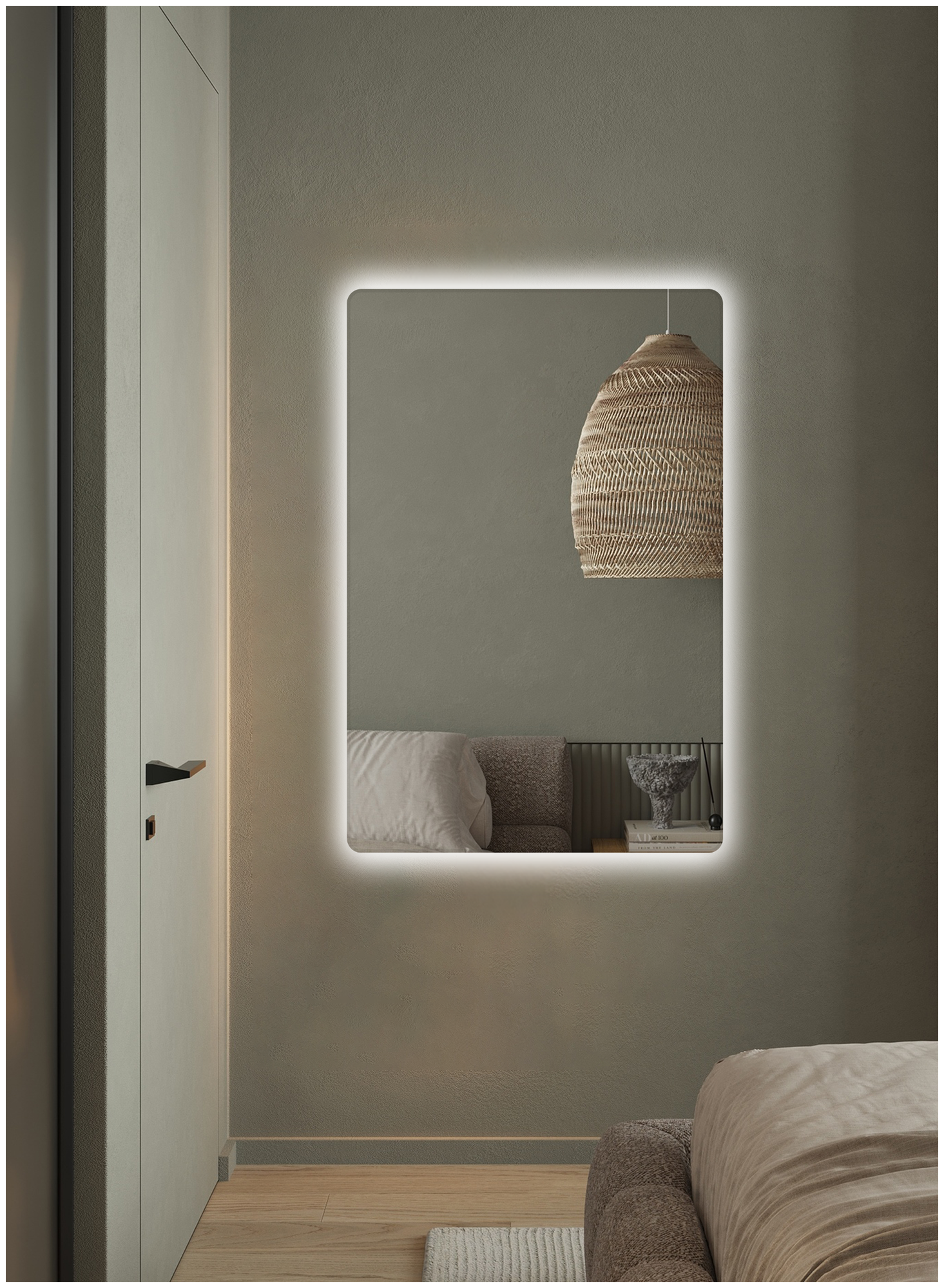 Зеркало для ванной Prisma 80*40 прямоугольное вертикальное "парящее" с нейтральной LED-подсветкой - фотография № 5