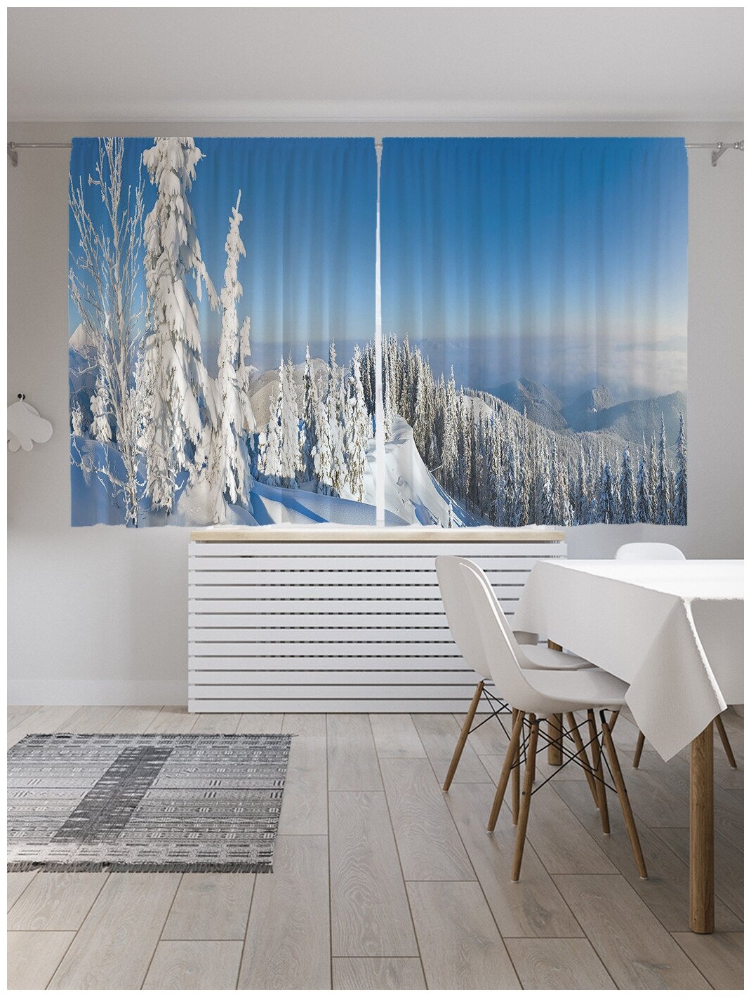 Шторы с фотопечатью JoyArty "Снежные горы" из сатена, 290х180 см