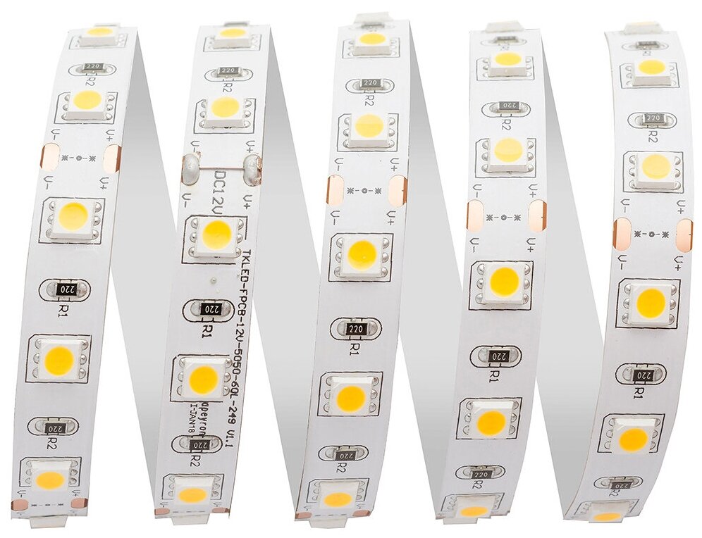 Светодиодная лента для подсветки рабочей зоны SMD 5050 60 диод/700 Лм/10 Вт/м 12 В IP20 5 м тёплый белый свет Apeyron - фото №14