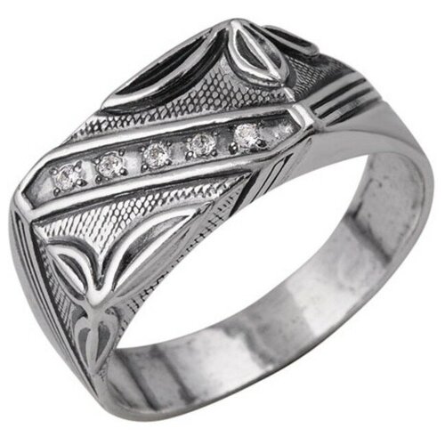 фото Кольцо "перстень" мужской с рельефным рисунком, посеребрение с оксидированием, 18,5 размер mikimarket