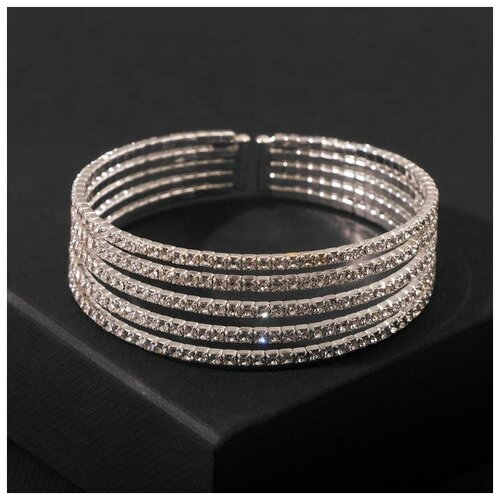 фото Браслет со стразами "иллюзия" с кристаллом, цвет белый в серебре,d=6см 4445916 queen fair