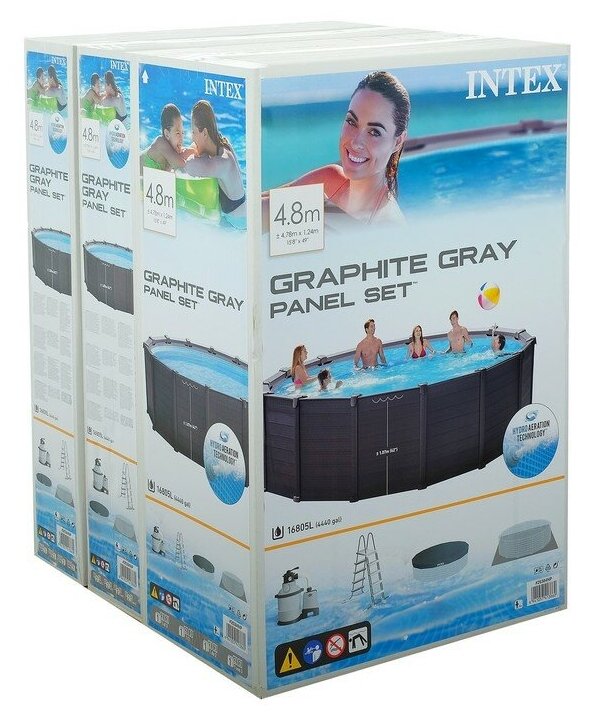 Каркасный бассейн Intex 478 х 124 см Graphite Gray Panel Pool + песочный фильтрующий насос - фотография № 7