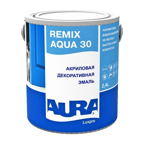 Эмаль акриловая (АК) Aura Remix Aqua 30, полуматовая, белый, 2.5 кг, 2.4 л