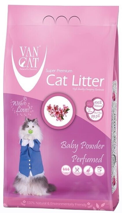 Van Cat Комкующийся наполнитель без пыли с ароматом Детской присыпки, пакет (Baby Powder)UNRI003, 5 кг