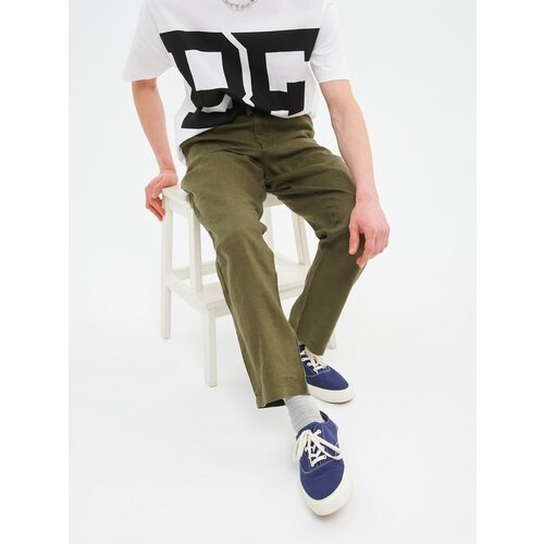 Льняные брюки прямого кроя с эластичным поясом United Colors of Benetton для мужчин 23P-4AGHUF00M-1Z9-58