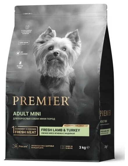 Корм сухой Premier Pet Premier Ягненок с индейкой для взрослых собак мелких пород, 3 кг