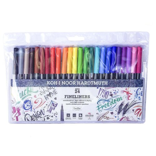 Набор линеров Koh-I-Noor FINELINERS 24цв, 7021, 0,3мм, ПВХ, 777021BD01TE(Д), 1 шт. набор линеров koh i noor fineliners 12 цветов толщина линии 0 3 мм 1545379