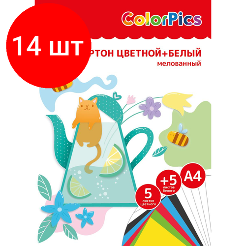 Комплект 14 наб, Набор цветного и белого картона №1School 5л.5цв.+5л. А4 мелованный ColorPics