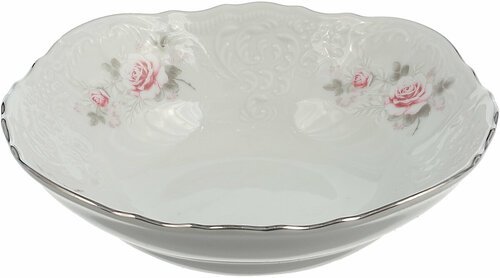 Салатник фарфоровый 16 см Bernadotte Бледные розы, салатница для сервировки стола, тарелка глубокая, белый фарфор, Чехия