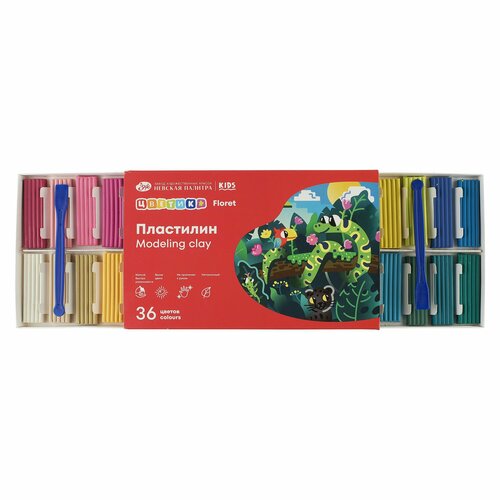 Пластилин Невская палитра Цветик, 36 цветов, 540 г, со стеком