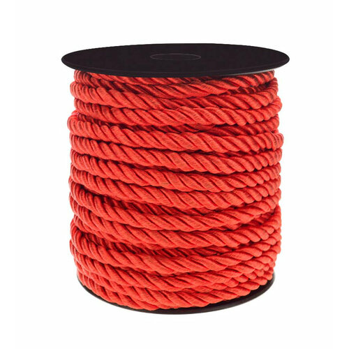 Шнур витой декоративный для рукоделия 5 мм красный / Шнур крученый на бобине 20 метров