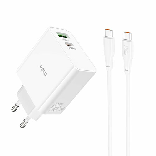 Зарядное устройство HOCO C113A Awesome USB+Type-C, PD65W GaN, белый сетевое зарядное устройство hoco c113a type c usb белый