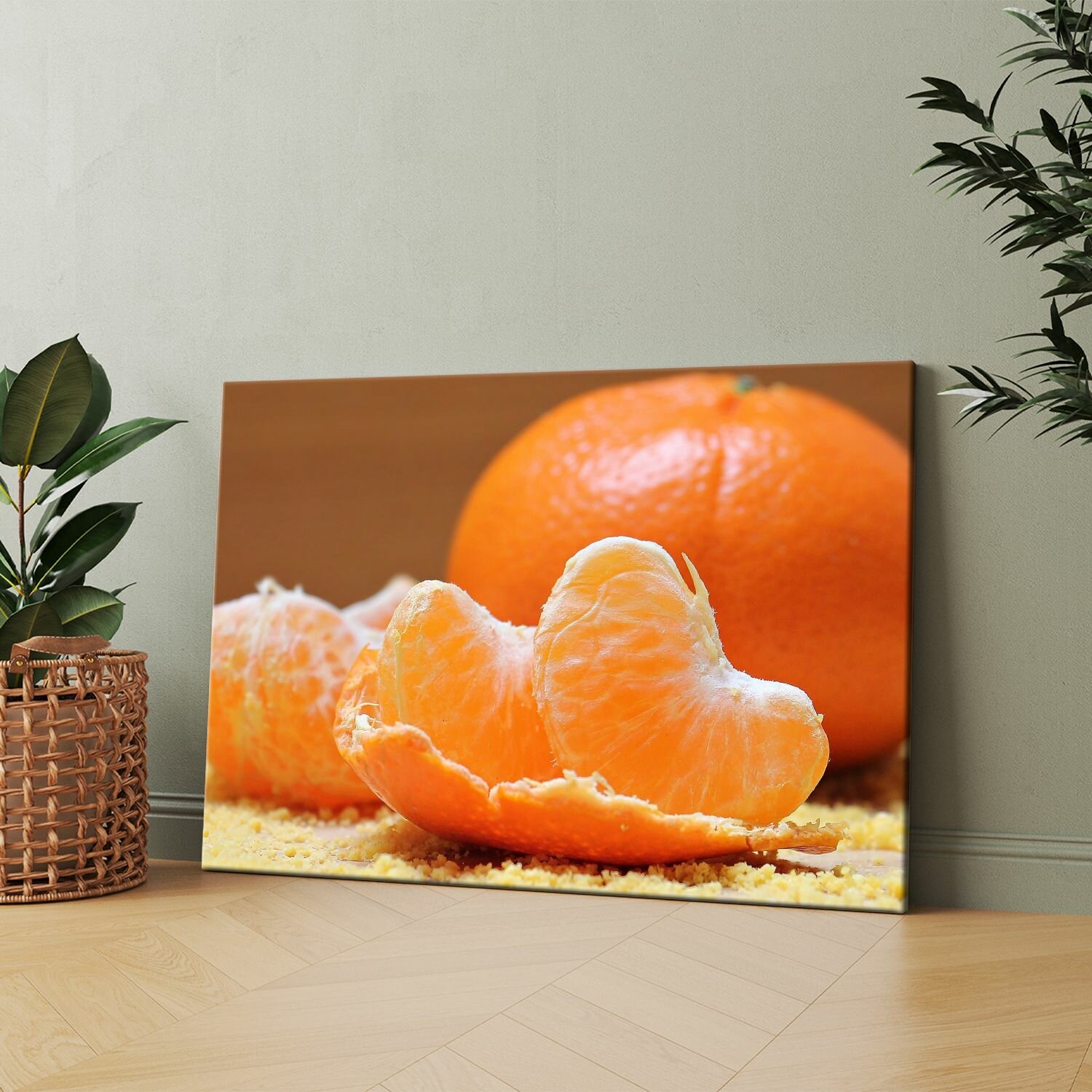 Картина на холсте (Апельсины на столе) 30x40 см. Интерьерная на стену.