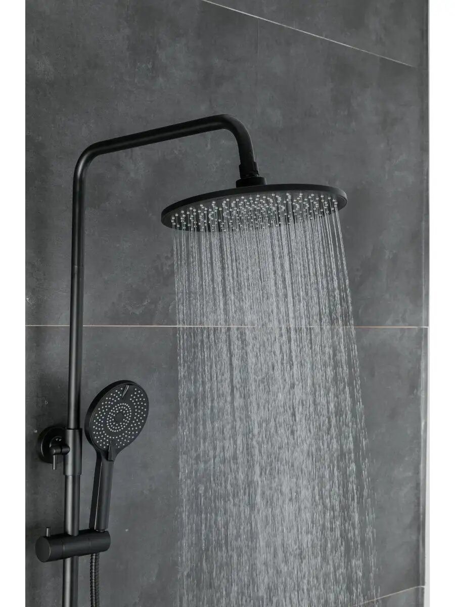 Душевая система F2467-6, с режимом тропический дождь, латунь, черный матовый — фото 1