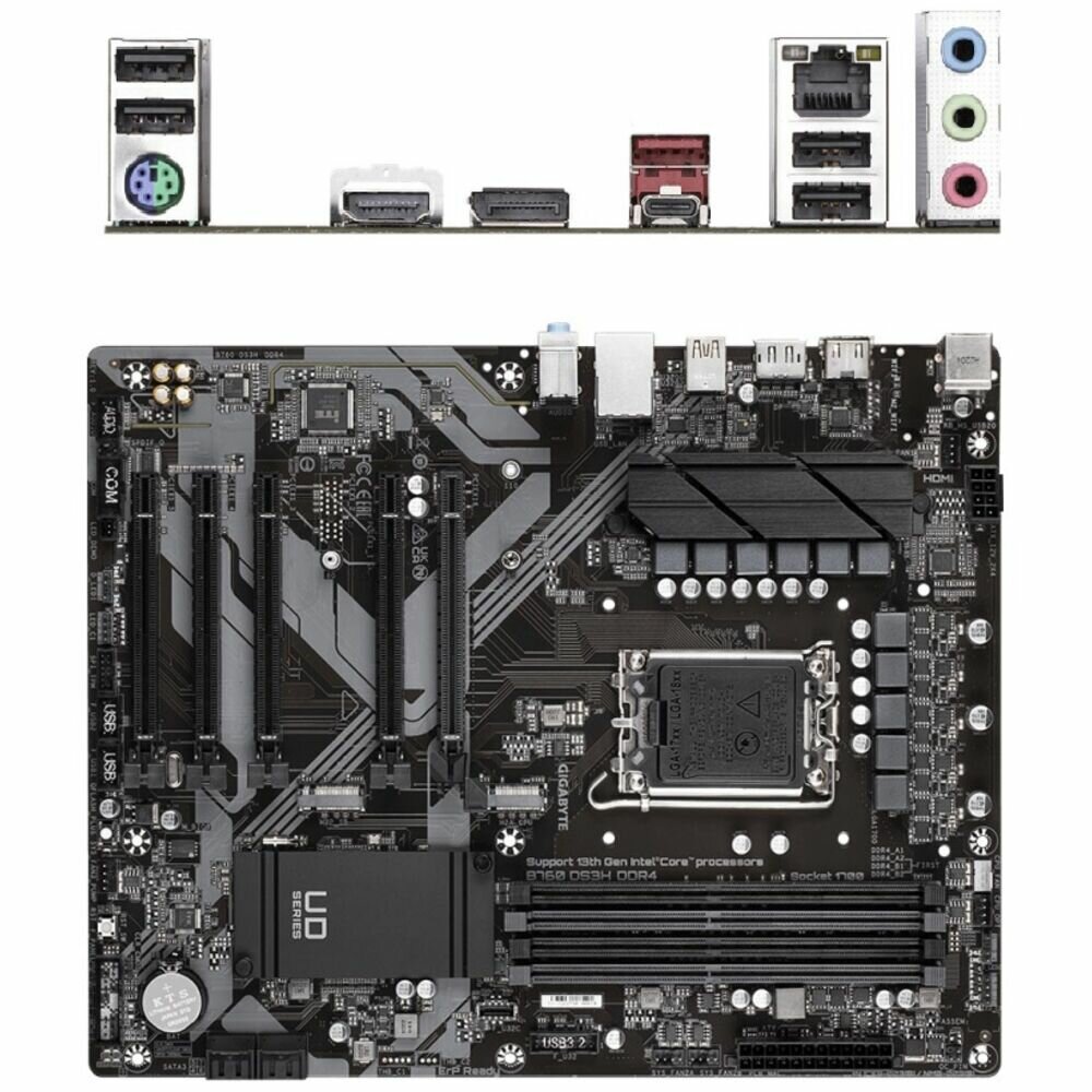 Материнская плата Gigabyte B760 DS3H DDR4 B760 Socket-1700 4xDDR4 4xSATA3 RAID 2xM.2 5xPCI-E16x 1xUSB3.2 1xUSB3.2 Type C DP HDMI Glan ATX