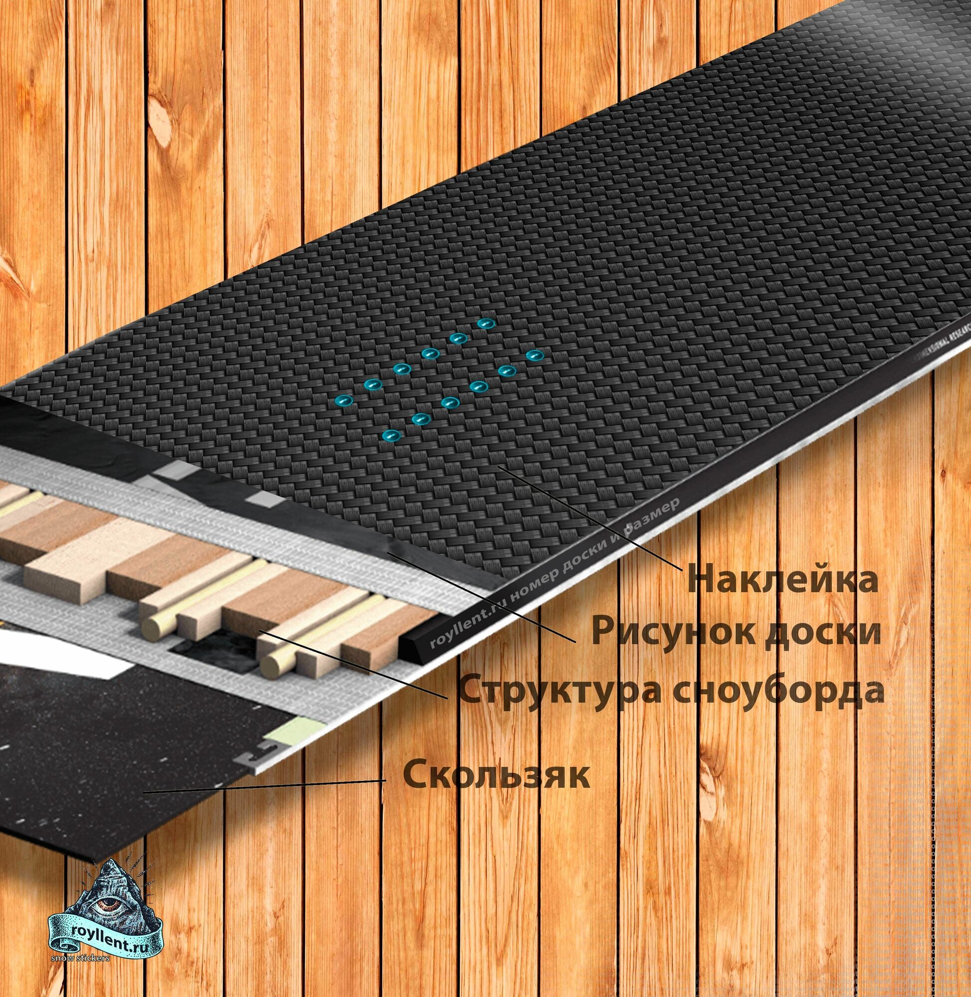 Полноразмерная наклейка на сноуборд 1700х330 Carbon — фото 1