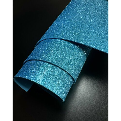 Фоамиран глиттерный голубой