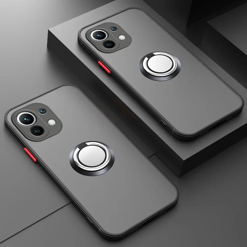 Картинки Автомобильный магнитный кольцевой держатель для Xiaomi Mi 15 14 13 12 11 Ultra 11i 10T Lite 12S Pro 12X Бампер из ТПУ, матовая пластиковая задняя крышка Сяоми Ми 11 Лайт 5G, Dark Green
