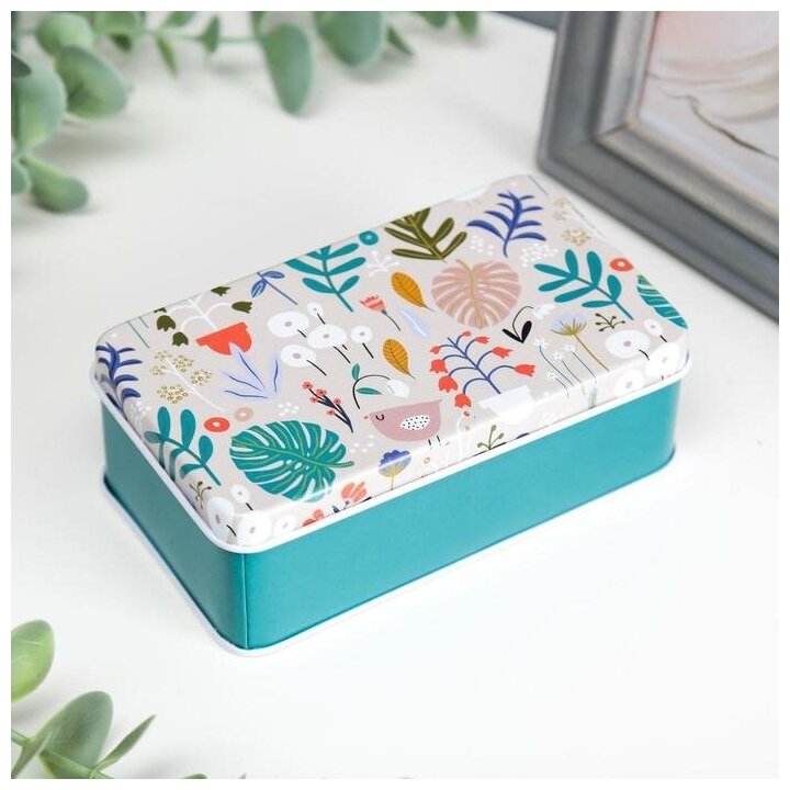 фото Шкатулка металл прямоугольная "Цветочная полянка" микс 4х11,5х6,5 см 5079699