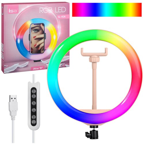 Селфи кольцо RGB PINK 26 cm 10 SL-R26 кольцевая селфи лампа со штативом цветная rgb 26 см