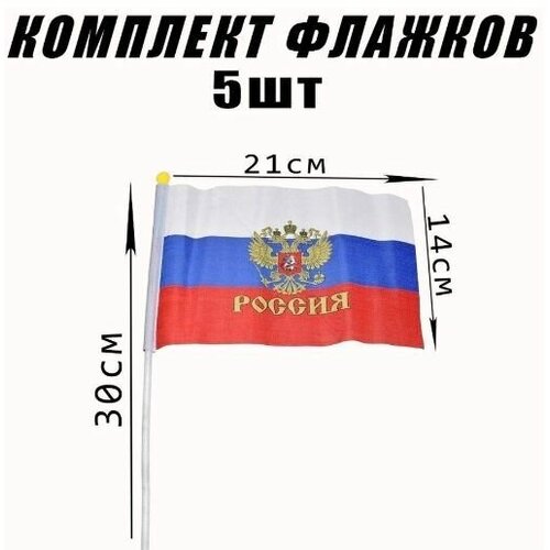 Набор флажков России 5 в 1 с древком. 14 х 21 см. Комплект торжественных знамён