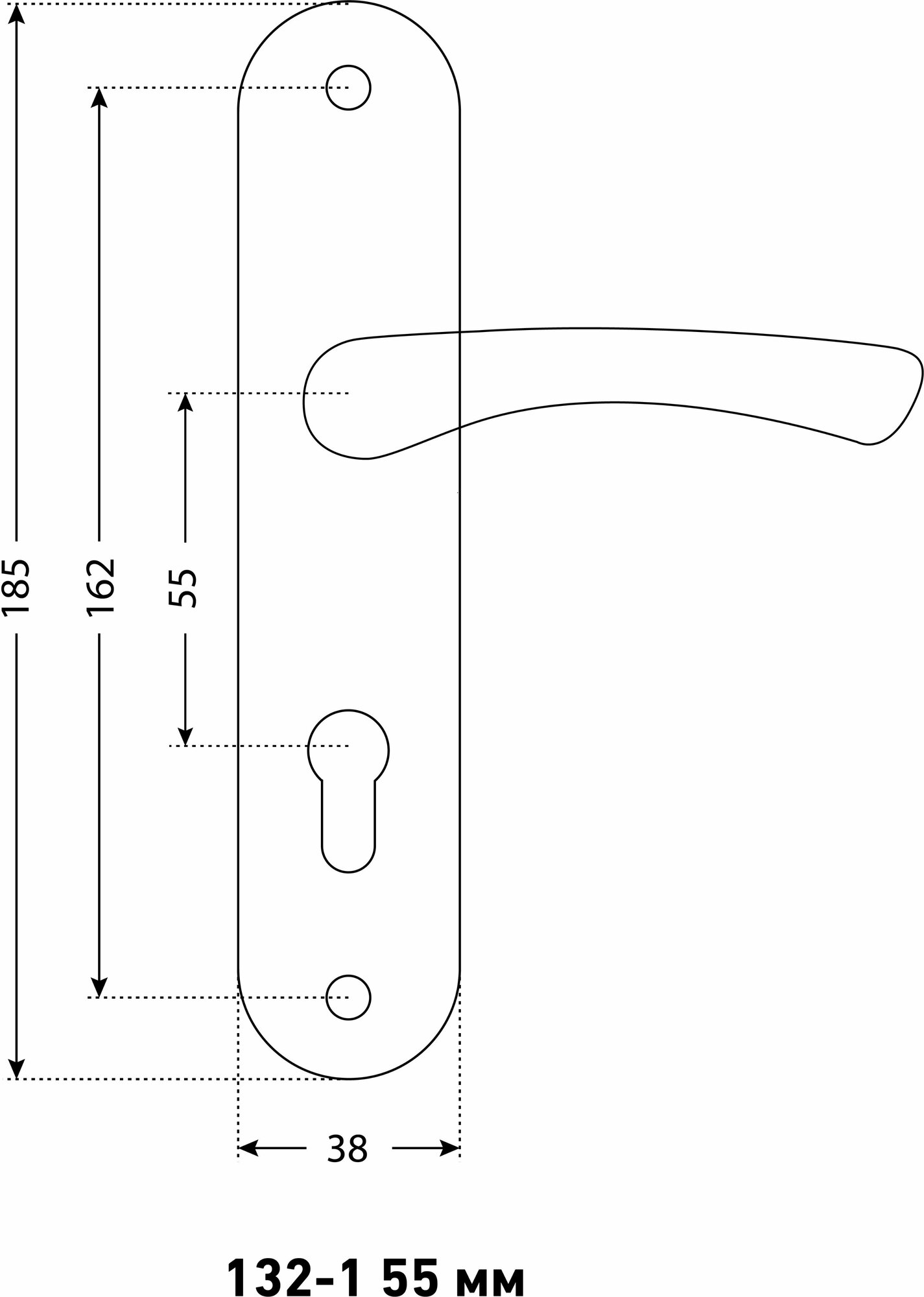 Ручка дверная на планке аллюр 132-1, расстояние 55 мм, AB ст. бронза