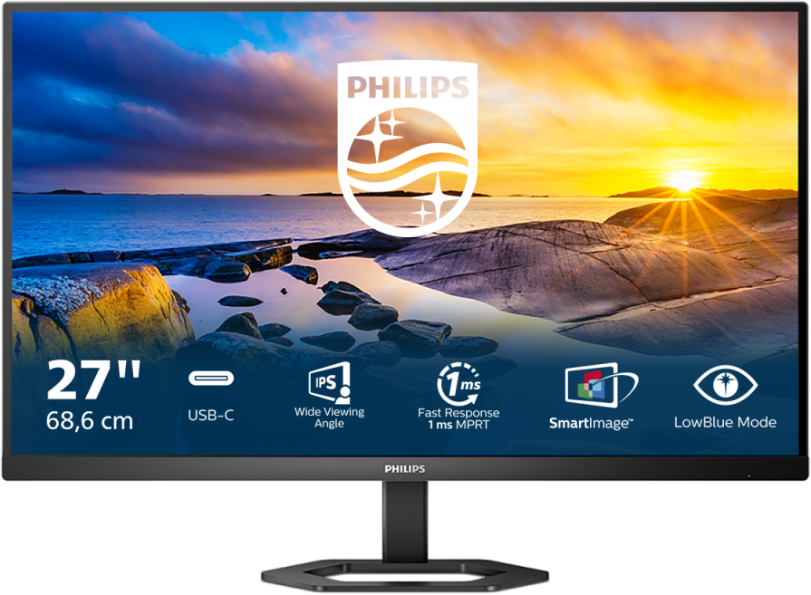 Монитор 27 PHILIPS 27E1N5300AE/00 Black с поворотом экрана (IPS 1920x1080 75Hz 1 ms 178/178 300 cd/m Mega DCR