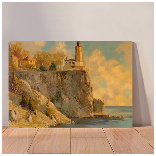 фото Картина "замок на скалах", 40x30 см, картина на холсте на деревянном подрамнике с настенным креплением вау холст