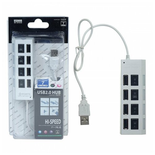 USB-концентратор USB-хаб JC-401 4 usb портов с выключателем (Белый)