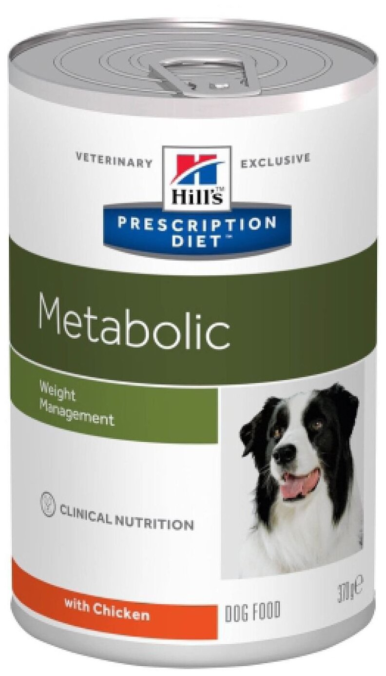 Влажный диетический корм для собак (консервы) Hill's Prescription Diet Metabolic способствует снижению и контролю веса, с курицей 370 г