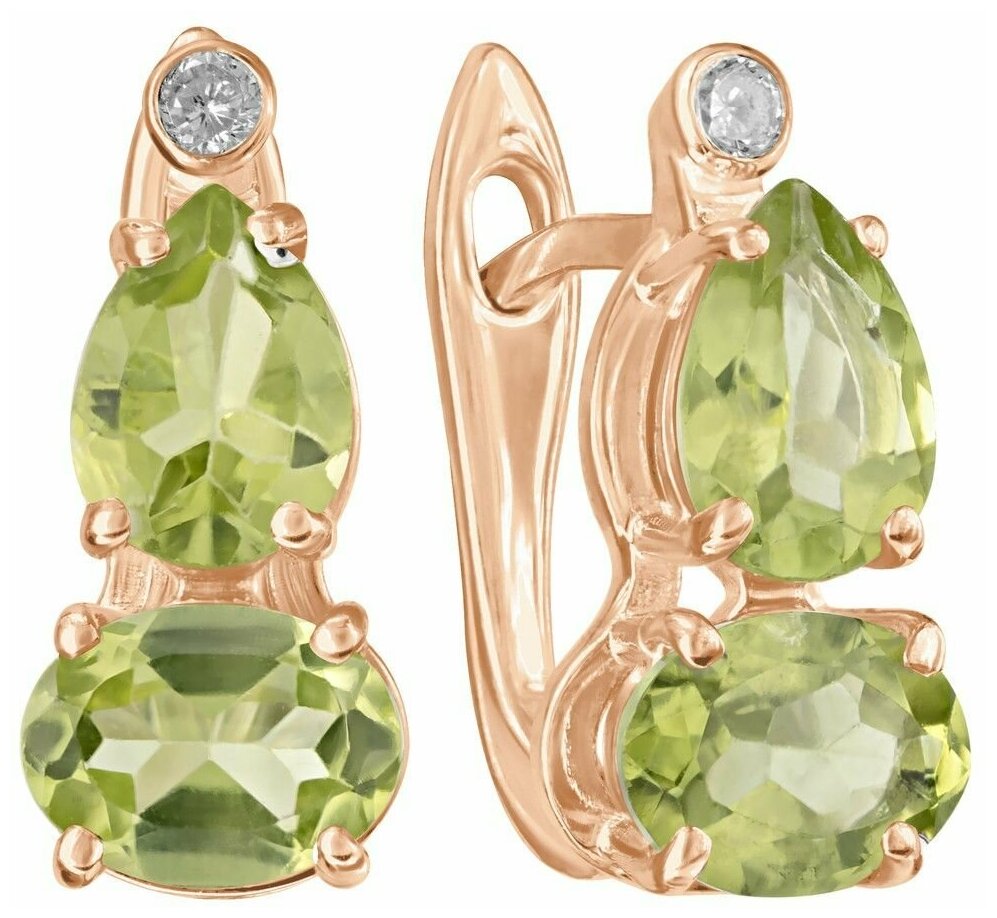 Серьги Lazurit Online, серебро, 925 проба, золочение, хризолит