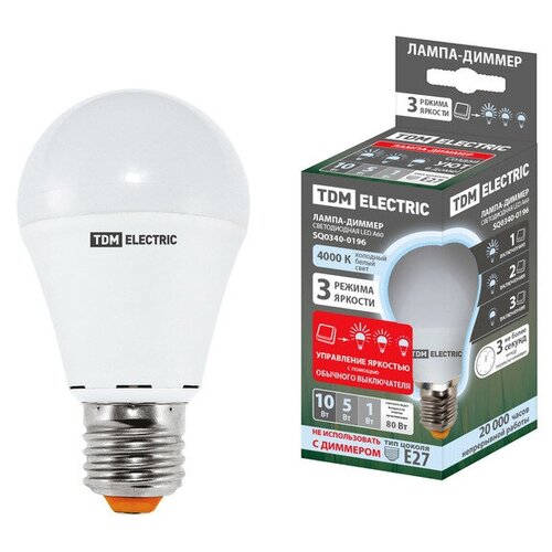 фото Лампа светодиодная а60 - 10 вт-230 в -4000 к–e27 "лампа-диммер" tdm sq0340-0196 (упаковка 10 шт) tdm еlectric
