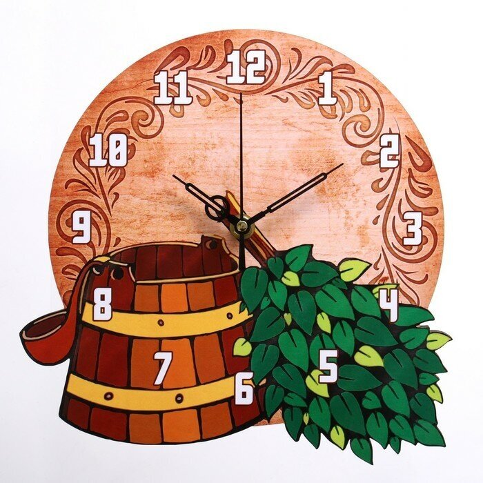 Часы настенные Соломон Баня, "Ведро и веник", дискретный ход, 24х24,5 см