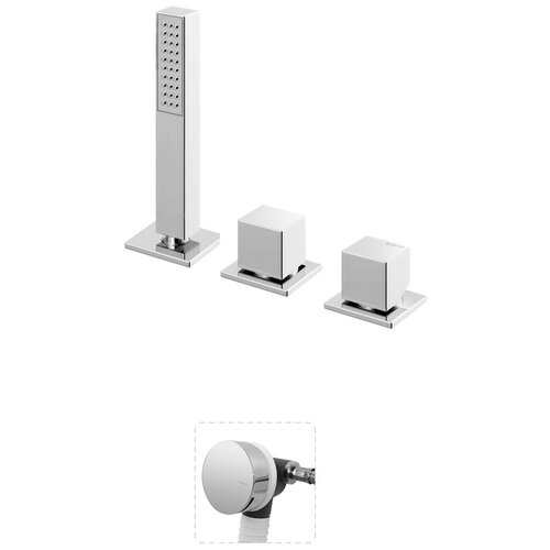 Смеситель для ванны встроенный на борт на 3 отверстия с вытяжным душем с сливом-переливом с наполнен