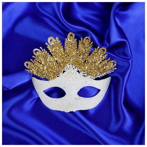 фото Украшение ёлочное "карнавальная маска" 14,5х13 см белый с золотом сима-ленд