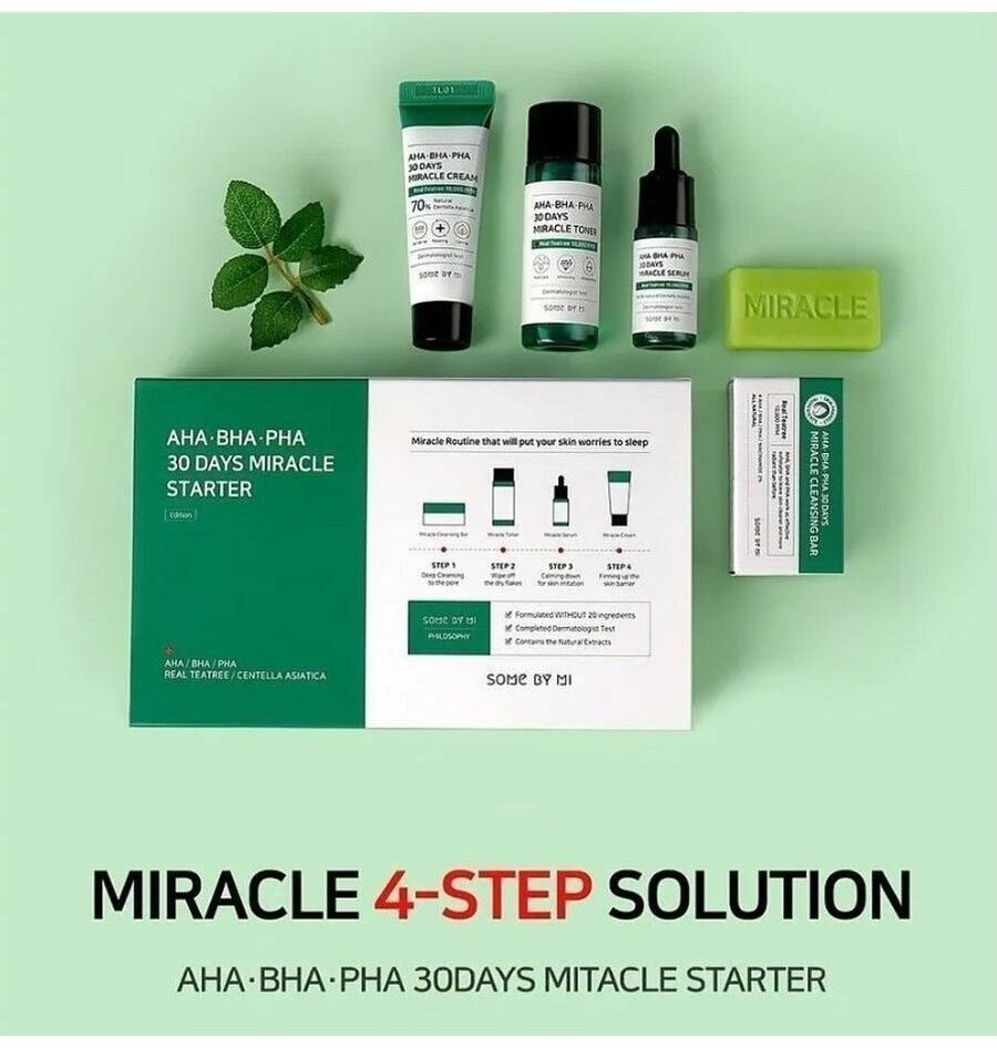 Набор миниатюр с кислотами Some By Mi AHA?BHA?PHA 30 Days Miracle Starter, тонер 30мл, сыворотка 10мл, крем 20г, мыло 30г - фото №15