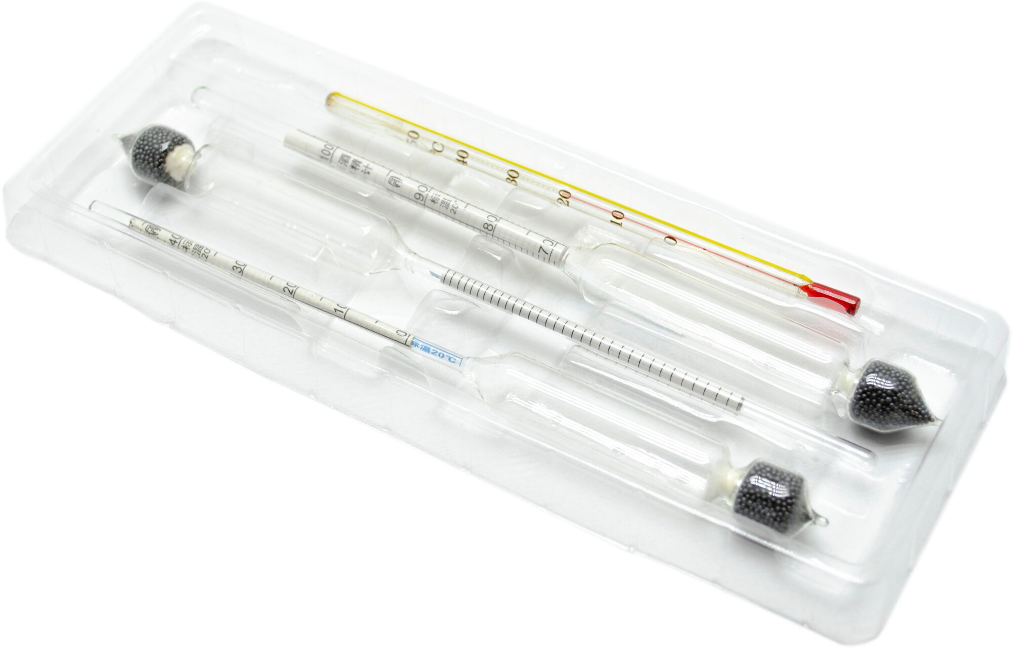 Профессиональный набор ареометров (спиртометров) в пластиковом футляре (0-40%, 40-70%, 70-100% с термометром)