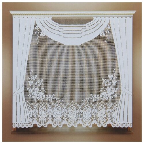 фото Штора кухонная 170х167 см, белый, 100% п/э, без шторной ленты qwen